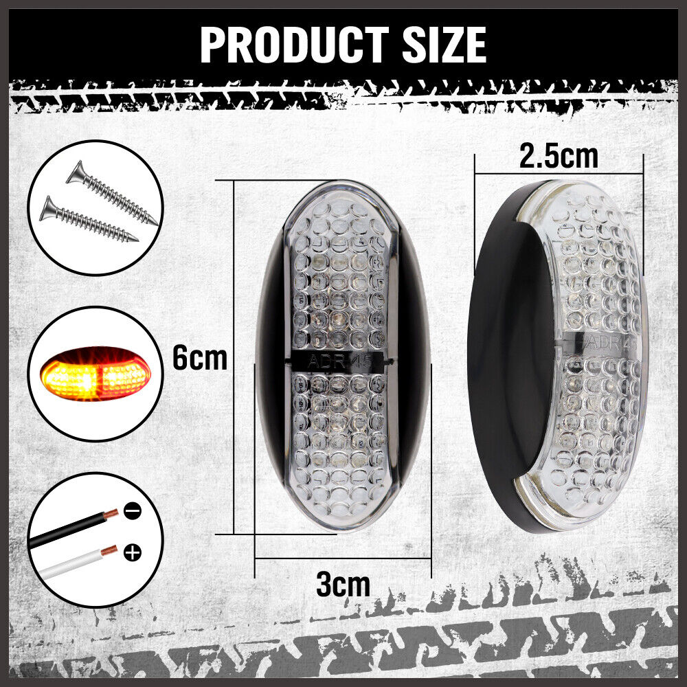 Set of 10 LED Clearance Side Marker Lights featuring ultra-bright red and yellow LED lamp beads, ideal for trucks, trailers, and caravans. Made of durable ABS and PC, shock and water-resistant, with low power consumption and easy installation.