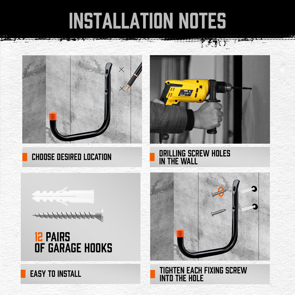HORUSDY 6Pc Garage Storage Hooks Set - Durable Steel, Rust Resistant, 15Kg/30Lbs Capacity
