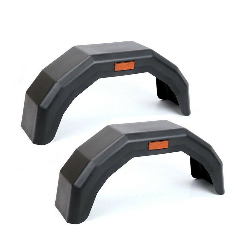 Pair of black plastic mud guards suitable for single axle trailers with 13" wheels, perfect for boat, car, ATV, and caravan use