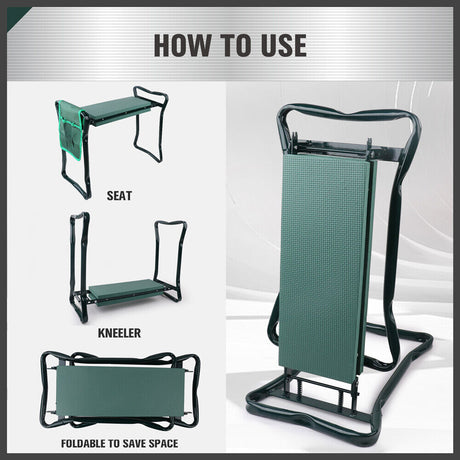 HORUSDY Garden Kneeler and Seat with Soft EVA Foam Padding and Tool Pouch, Foldable and Portable, Ideal for Gardening and Outdoor Work, Sturdy Steel Frame, Green
