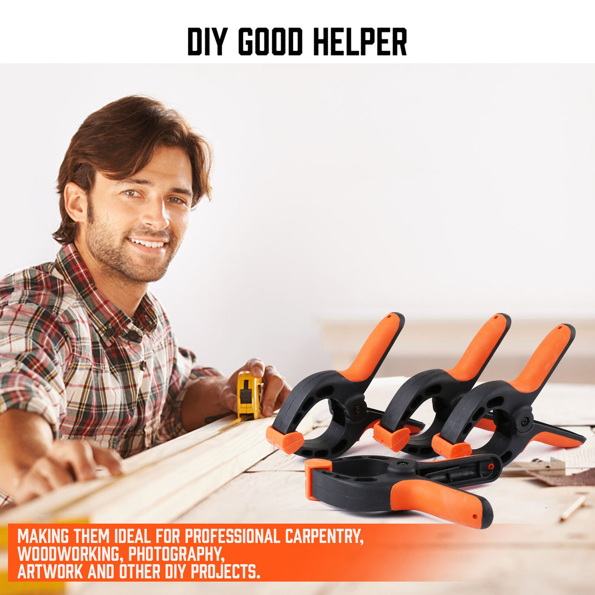 HORUSDY 8-Piece Spring Clamp Set featuring Heavy-Duty Nylon Construction and Ergonomic Non-Slip Handles for Woodworking and DIY Projects