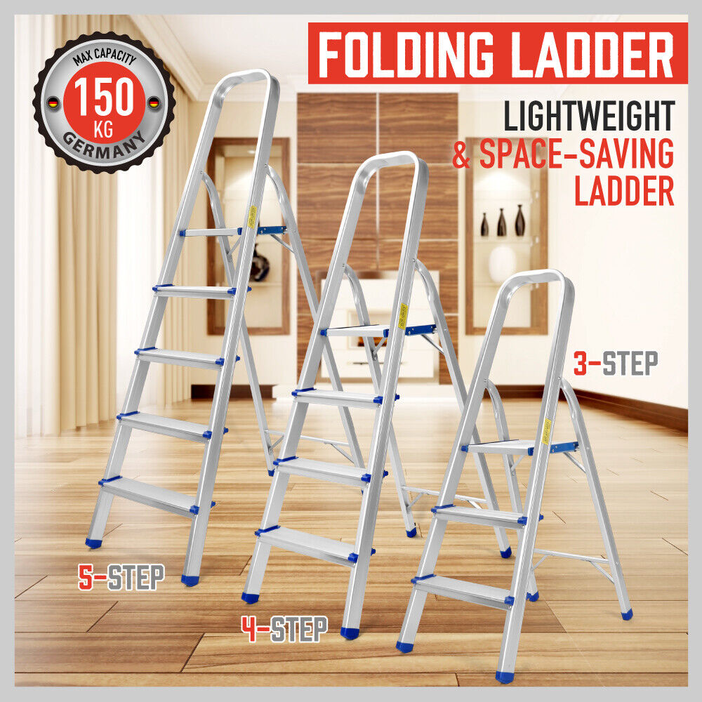 Compact and Lightweight Folding Ladder - Non-Slip Platform, Multi-Purpose Aluminum Design (3/4/5 Steps) - Ideal for Home and Work