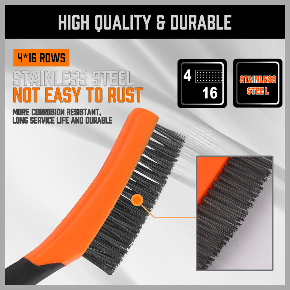 Heavy-Duty Stainless Steel Wire Brush with Comfort Grip Handle for Rust and Paint Removal