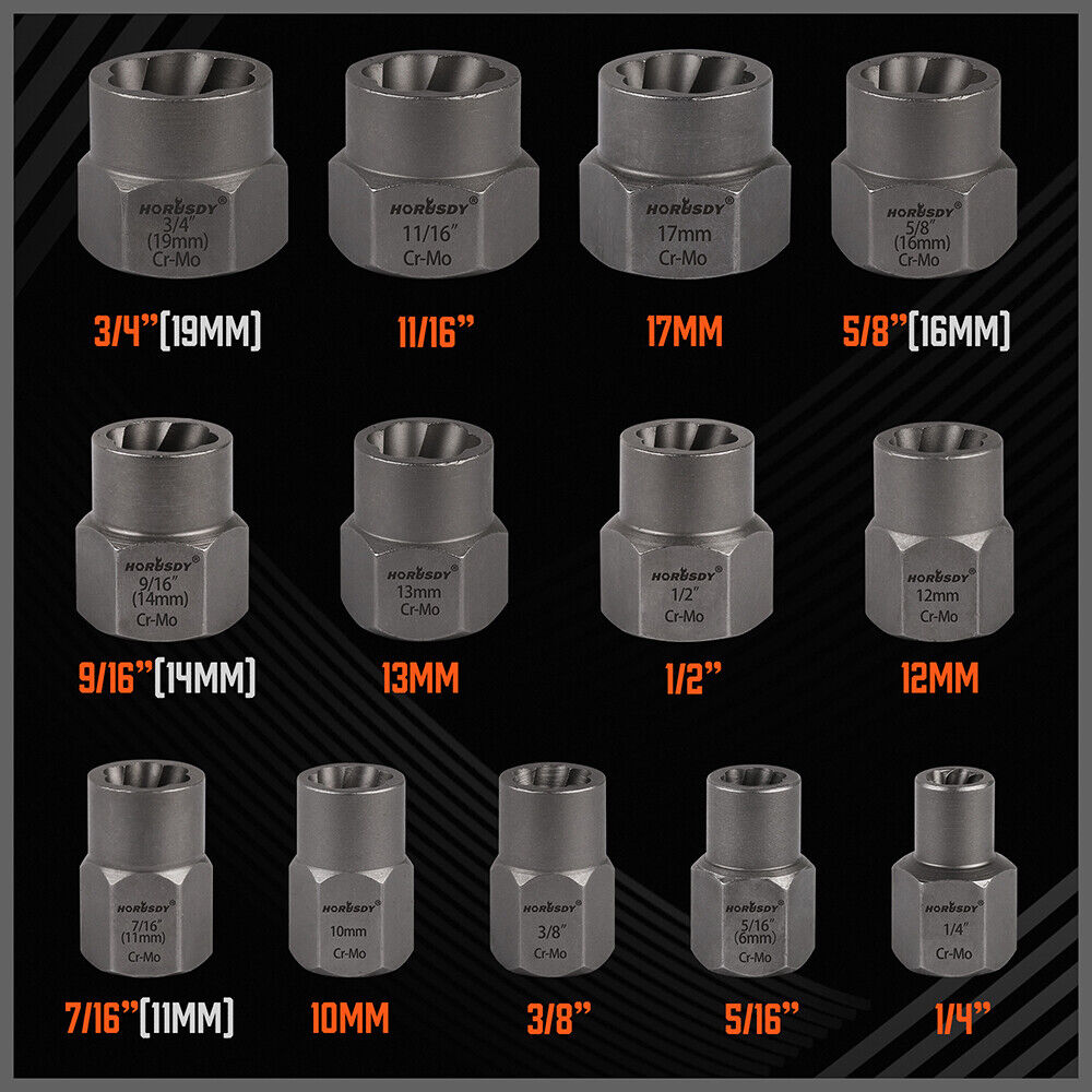 13+2 Piece Damaged Screw and Bolt Removal Tool Set in Heavy Duty Case, Made of Chrome Molybdenum Steel