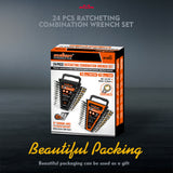 HORUSDY 24-Piece Ratchet Spanner Combination Set in Chrome Vanadium Steel with SAE and Metric Sizes