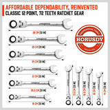 Complete Set of 10 Chrome Vanadium Steel Metric Ratchet Spanners with Flexible Heads and Carry Pouch