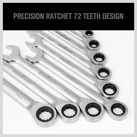 20-Piece Ratchet Spanner Set with Both Metric and Imperial Sizes, Chrome Vanadium Construction, Open End and Ring Wrenches