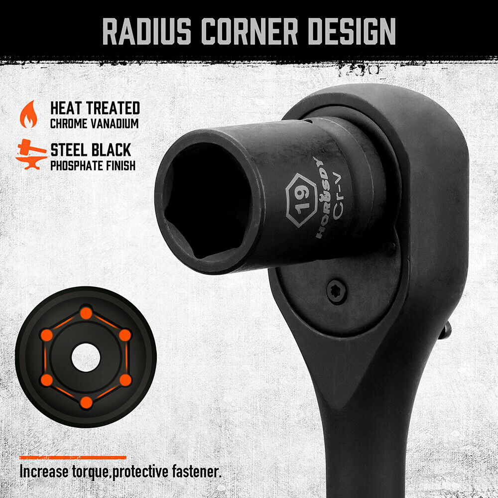 HORUSDY 24-Piece 1/2" Drive Impact Socket Set, Including SAE and Metric Sizes with Ratchet Handle and Extension Bar, Ideal for Diverse Applications