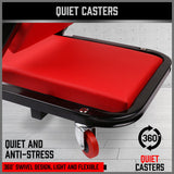 HORUSDY Convertible Z Creeper Seat in Black and Red, 100cm Length, Stainless Steel Frame with Leather Padding, Swivel Casters, for Mechanics and Workshop Use