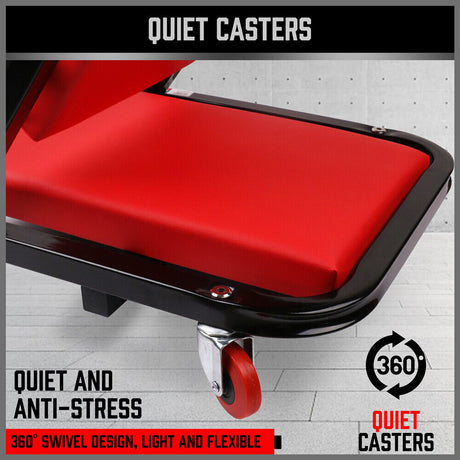 HORUSDY Convertible Z Creeper Seat in Black and Red, 100cm Length, Stainless Steel Frame with Leather Padding, Swivel Casters, for Mechanics and Workshop Use