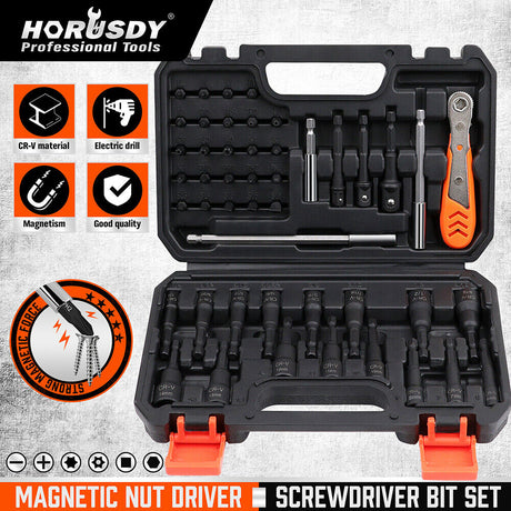 HORUSDY 47-Piece Magnetic Nut Driver Set - Versatile Drill Bits and Extensions with Durable Chromium Vanadium Steel Construction