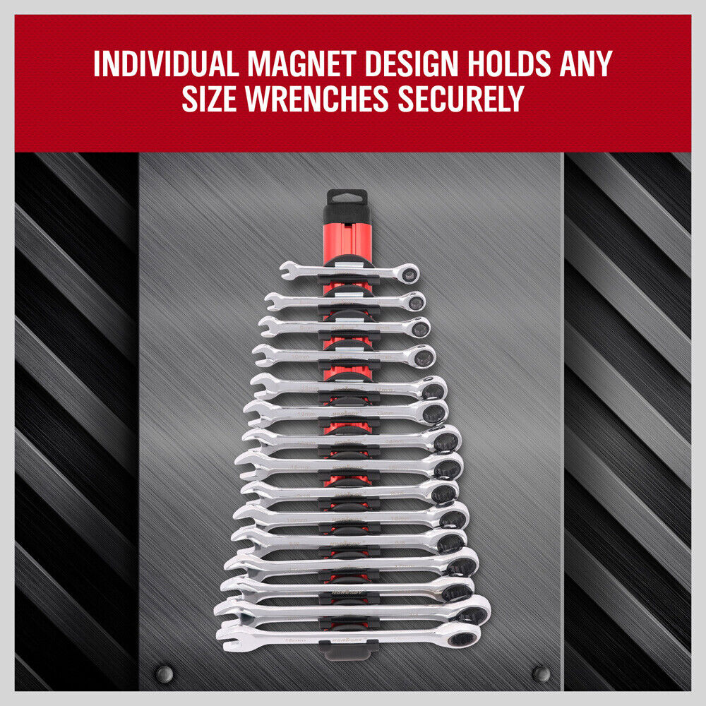 HORUSDY Magnetic Wrench Holder with 15 Slots, Durable Red Wall Mounted Tool Organizer for Spanners and Screwdrivers