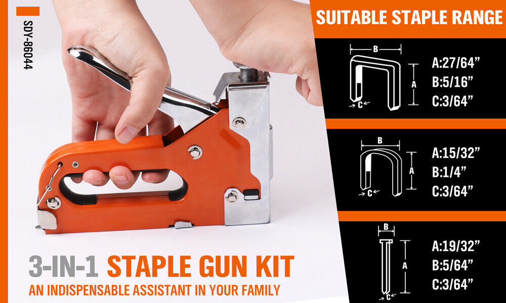 HORUSDY 3-in-1 Staple Gun, Heavy Duty, Ergonomic Grip, Steel Body, with 3000 Staples Included