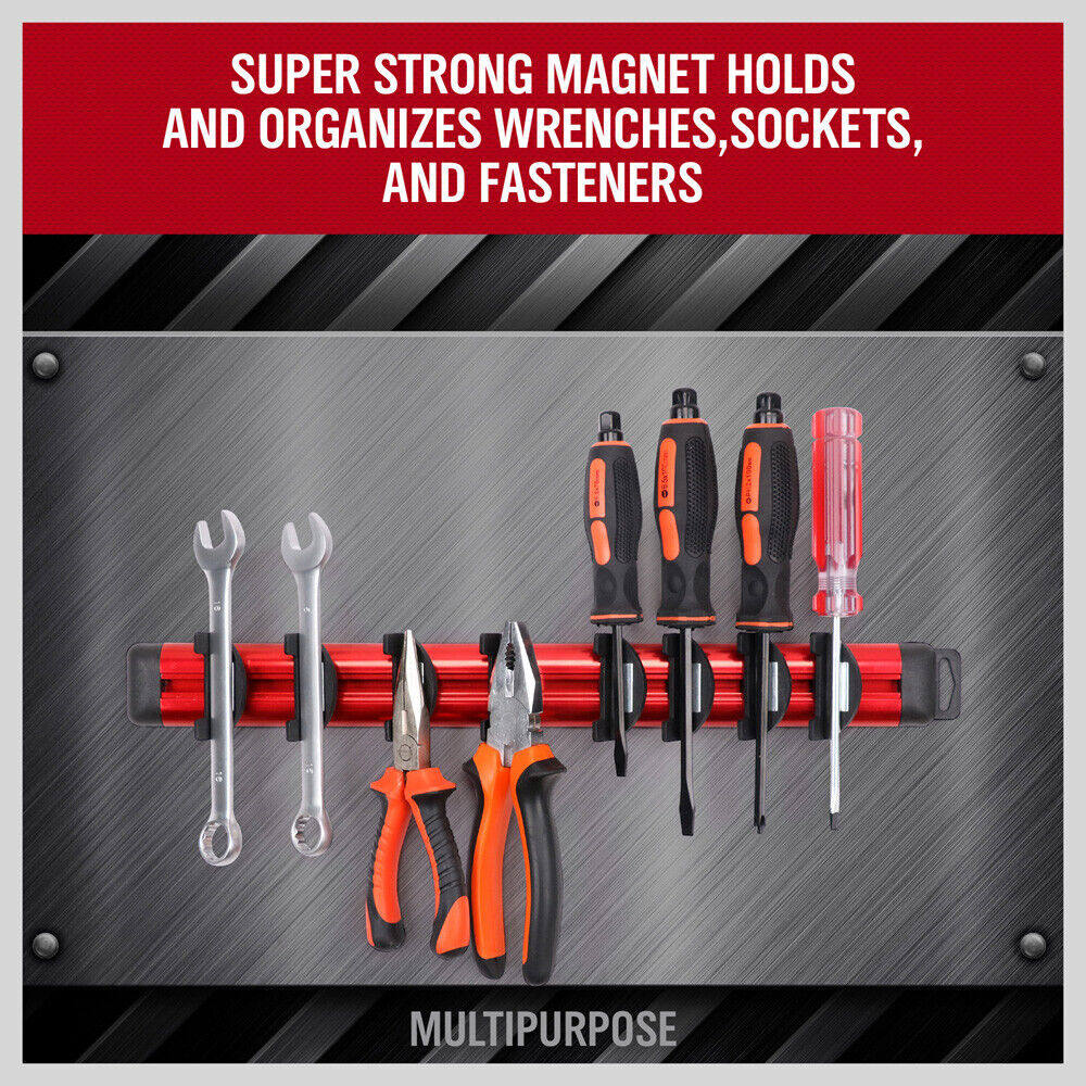 HORUSDY Magnetic Wrench Holder with 15 Slots, Durable Red Wall Mounted Tool Organizer for Spanners and Screwdrivers