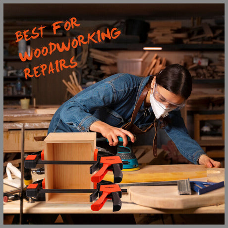 Set of 2 HORUSDY 6-inch Woodworking Bar Clamps with Quick Clamp and Spreader Function, 150Lbs Load Capacity