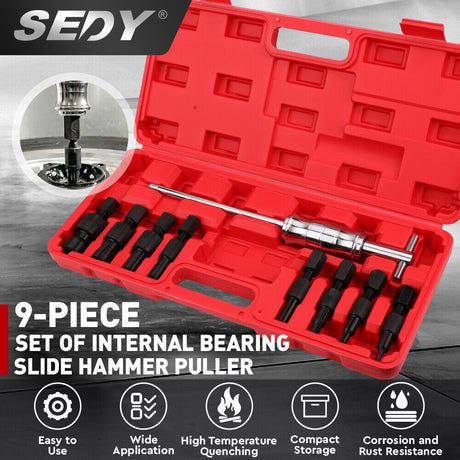 SEDY 9Pcs Inner Bearing Puller Set with Slide Hammer and Multiple Size Adapters for Internal Blind Hole Removal