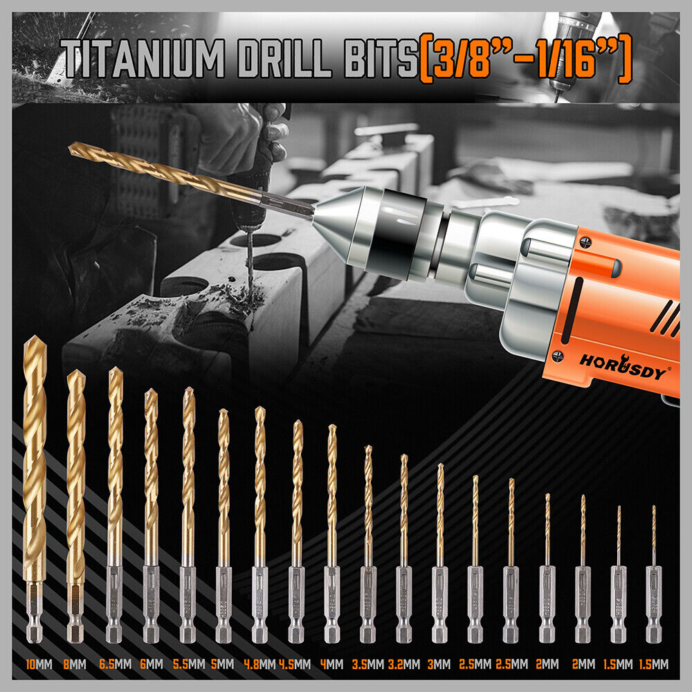 Extensive HORUSDY 112-Piece Drill Bit Set featuring Spade, Masonry, Nut Driver, and Various Insert Bits with Titanium Coating for Wood and Metal Drilling