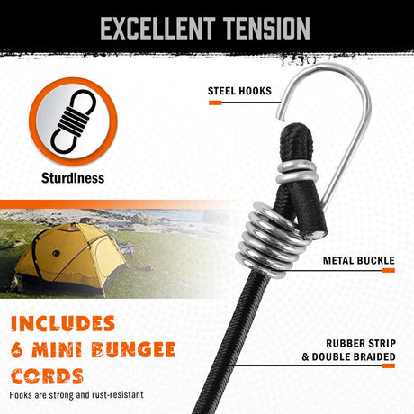 HORUSDY 28Pcs Outdoor Bungee Cord Set - Heavy-Duty Latex and Polyester, Multi-Length Cords with Secure Hooks