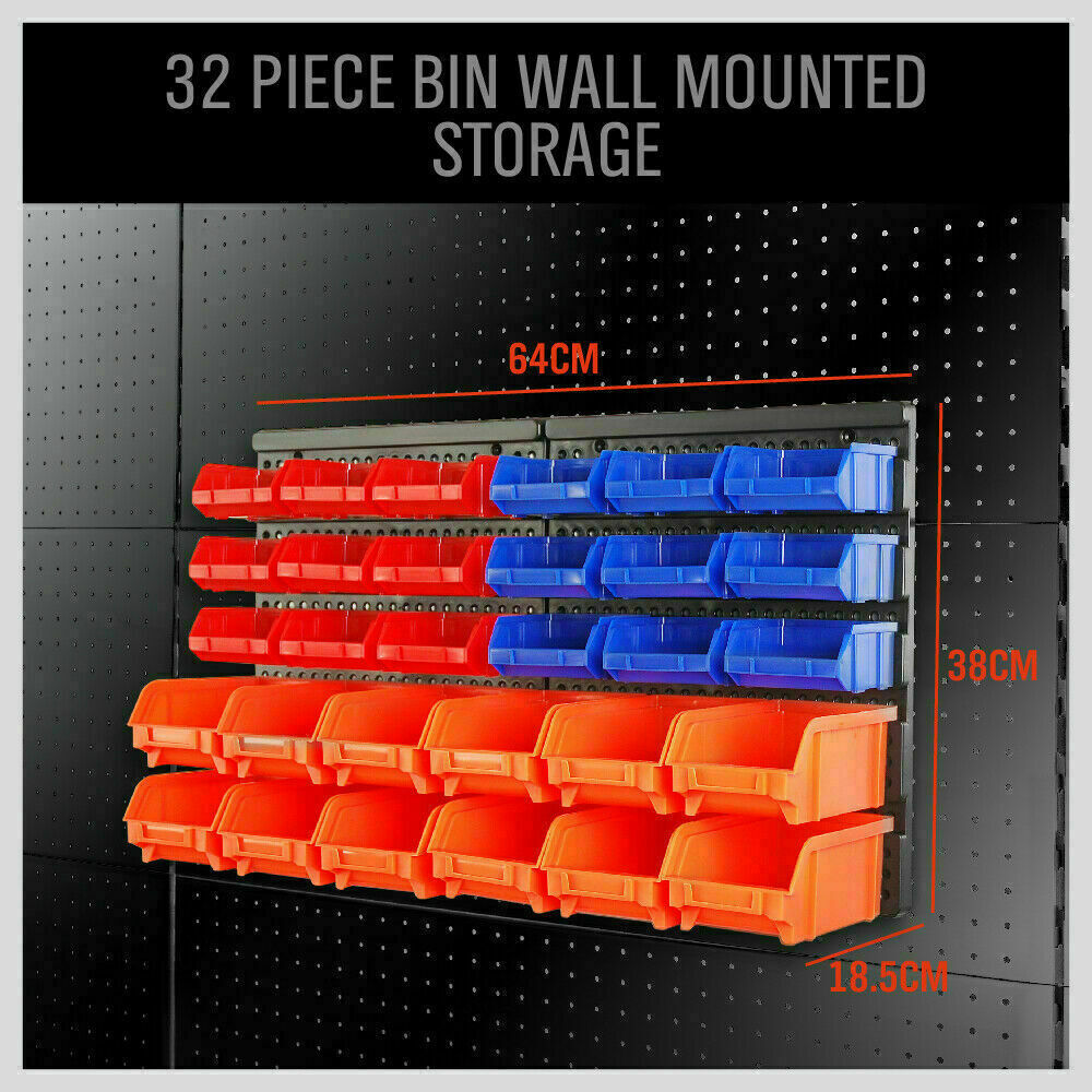 Versatile 32-Bin Wall Mounted Storage Rack for Garage and Shed Organization