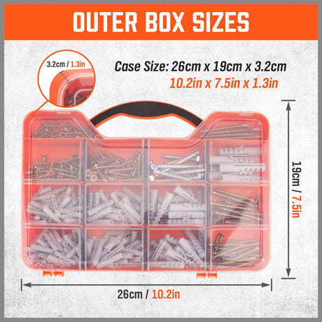 HORUSDY Screw Assortment Set - 421 Pieces including Hex Wood Screws, Chipboard Screws, Wall Plugs for Robust Fixing in Drywall and Wood Surfaces