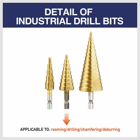  Set of HSS Steel Step Cone Drill Bits
