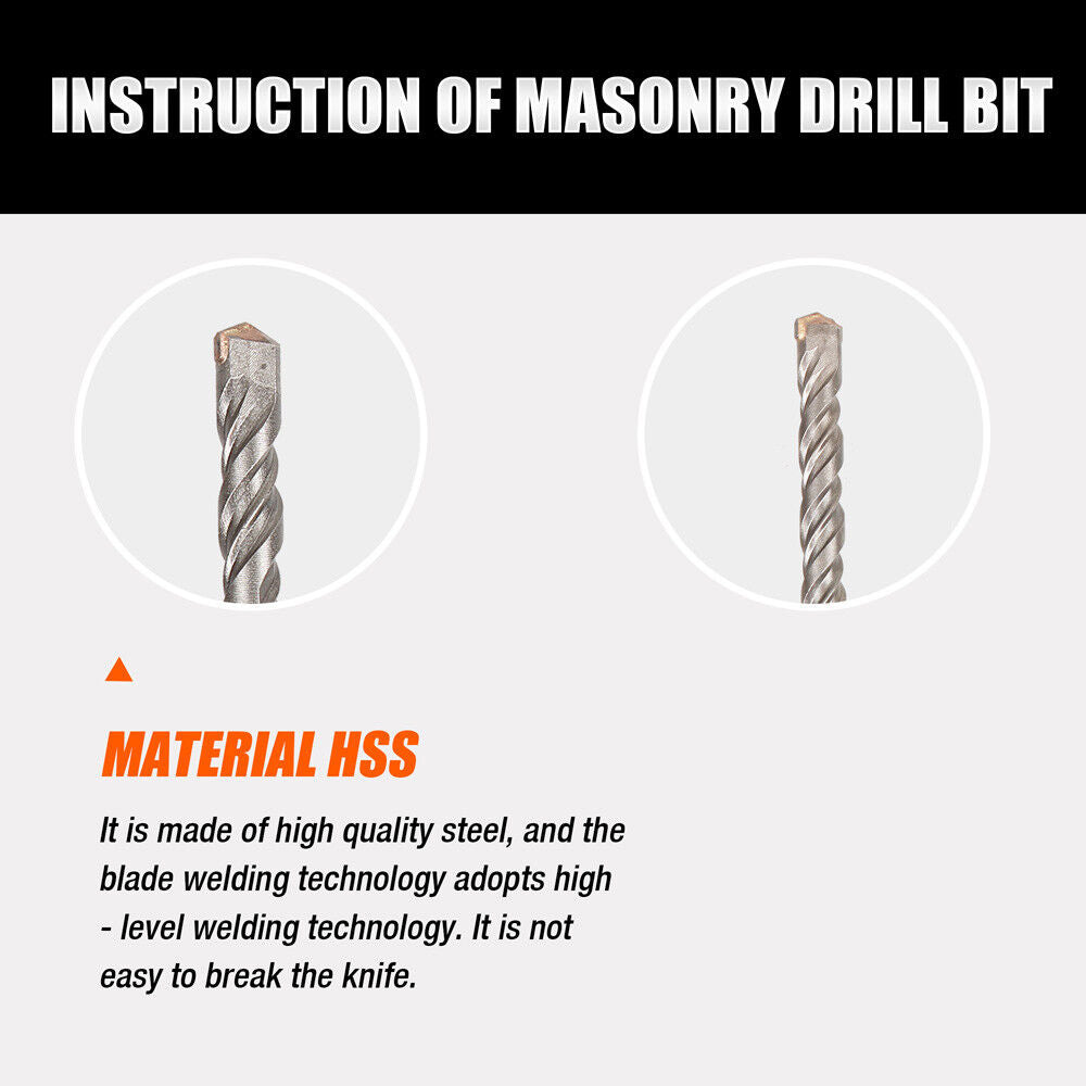 HSS Masonry Drill Bits Hammer Drilling Concrete Head Twist SDS Plus Shank 5-10mm