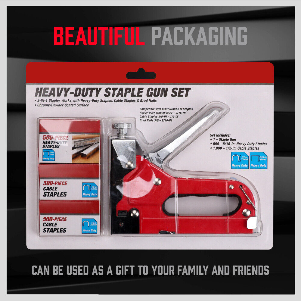 2-in-1 Heavy Duty Staple Gun with 1500 Staples - Efficient, Low Force Design for Furniture, Cupboard Nailing & More