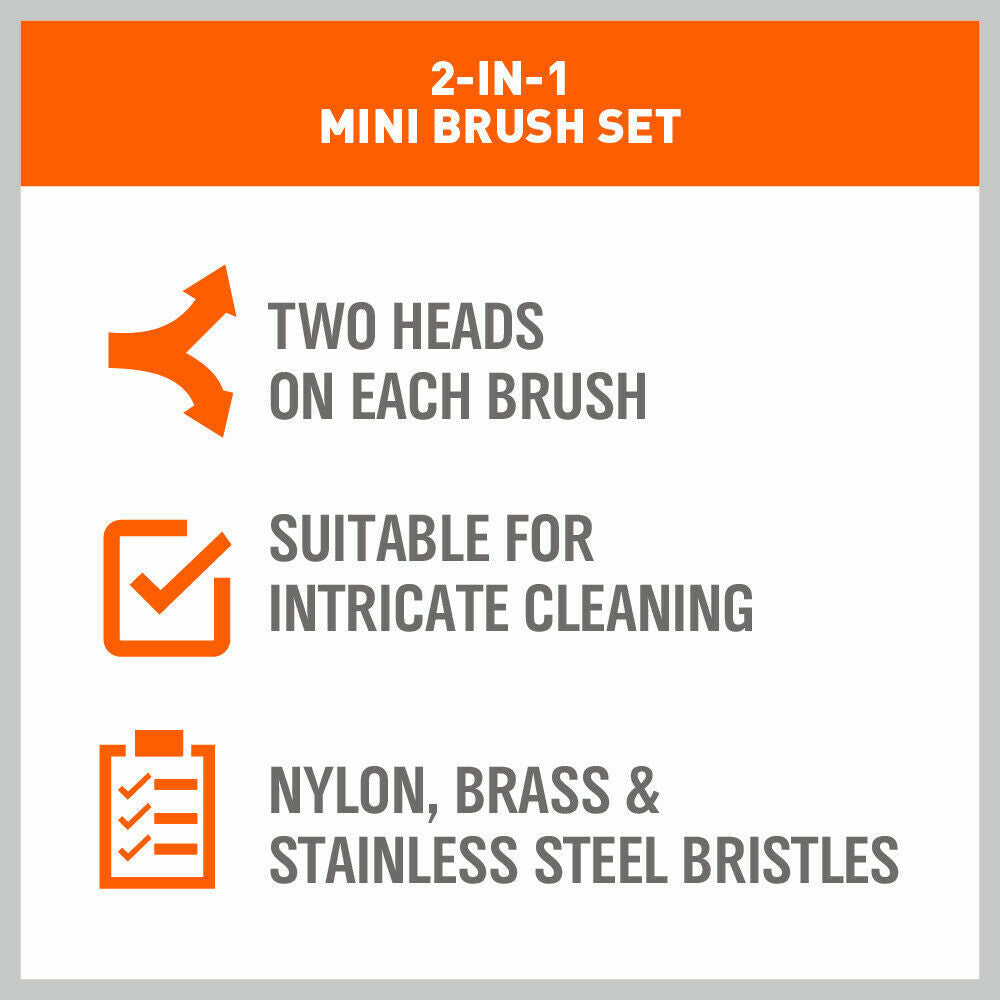 Durable 3-piece wire brush set with brass, stainless steel, and nylon brushes, each 170mm long, perfect for cleaning and polishing various surfaces.