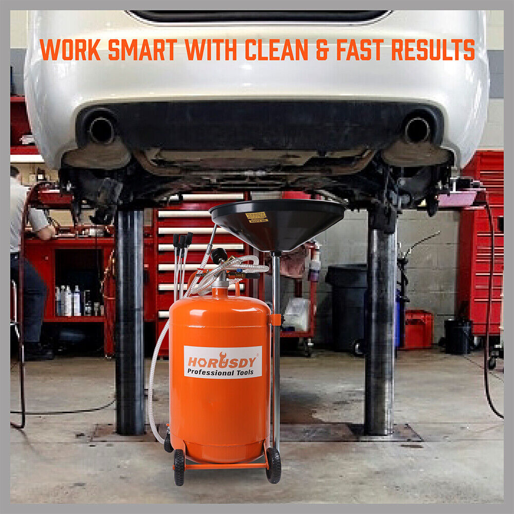 HORUSDY 80L Pneumatic Waste Oil Drainer with Extractor Hose, 98-140cm Adjustable Height, 10L Collection Pan, for Efficient Workshop Fluid Management