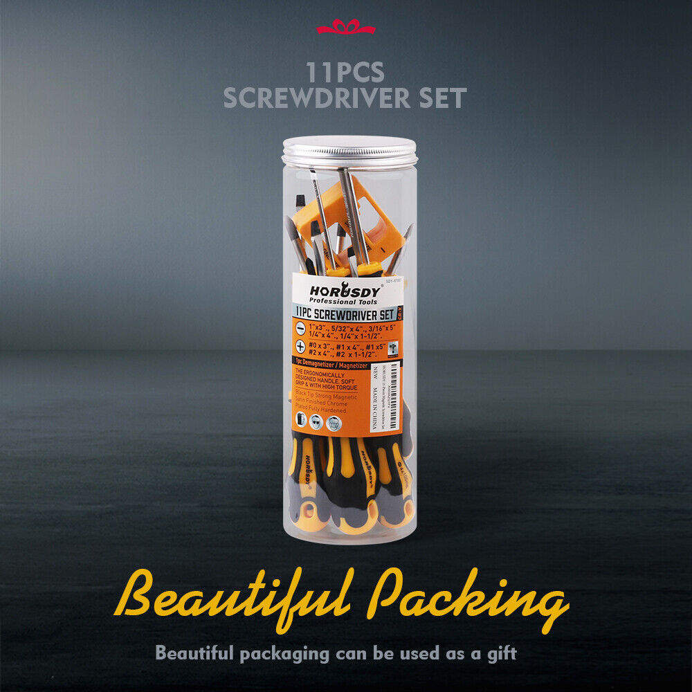 Durable HORUSDY 11-Piece Magnetic Screwdriver Set in Storage Box, Featuring Ergonomic Non-Slip Handles and Strong Magnetic Heads for Easy Screw Handling