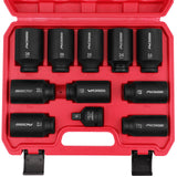 SEDY 11Pcs Metric Deep Impact Socket Set with Adapter for High-Torque Wheel Axle Nut Wrench Tasks