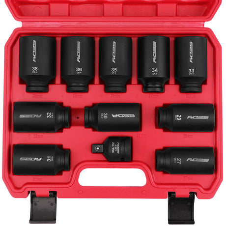 SEDY 11Pcs Metric Deep Impact Socket Set with Adapter for High-Torque Wheel Axle Nut Wrench Tasks