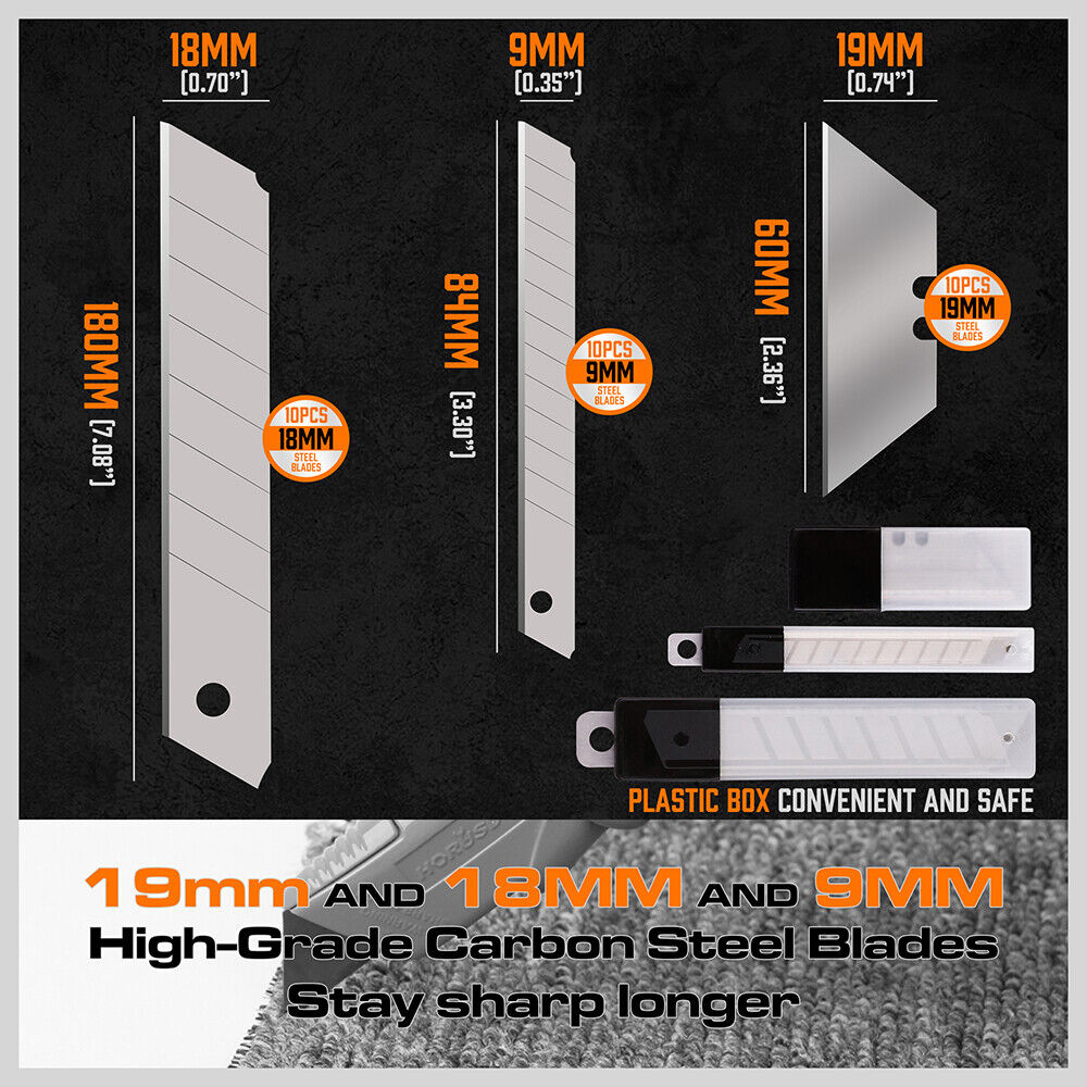 HORUSDY Retractable Utility Knife Set with SK5 Blades in 3 Sizes, Ergonomic Rubber Handle for Safe and Efficient Cutting