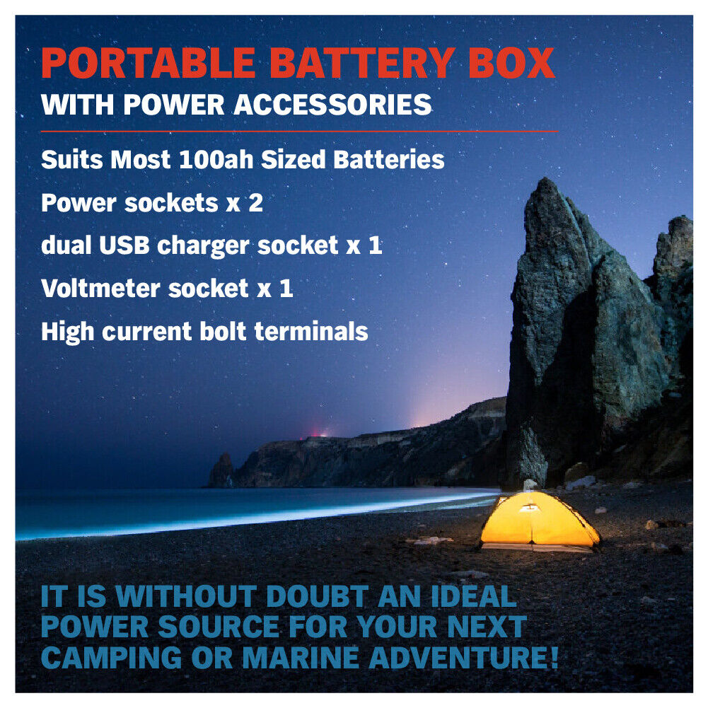 Sturdy 12V Deep Cycle Battery Box with USB Ports and Voltmeter for Outdoor Power Needs