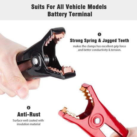 Heavy-duty 6M 3000AMP jumper leads with surge protection and smart alarm indicator for safe and efficient jump-starts.