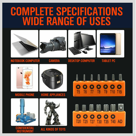 Durable 14-Piece Torx Key Bit Set Ranging from T5 to T40 with Drill Adapter and Holders