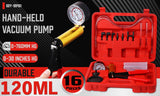 HORUSDY Hand Held Vacuum Pump and Brake Bleeder Kit, featuring Pressure Tester, Vacuum Gauge, and Multiple Adapters for Car and Motorcycle Brake Systems, with 120ML Capacity and Durable Design