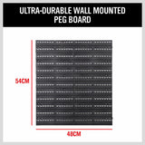 43 Piece Wall Mounted Parts and Tools Storage Rack featuring Bins in Various Sizes, Tool Holders, and Peg Boards