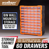 60-drawer organizer set enables wall, stack or floor installation with durable, transparent build for functionally arranging huge volumes of tools, industrial parts and job site supplies.