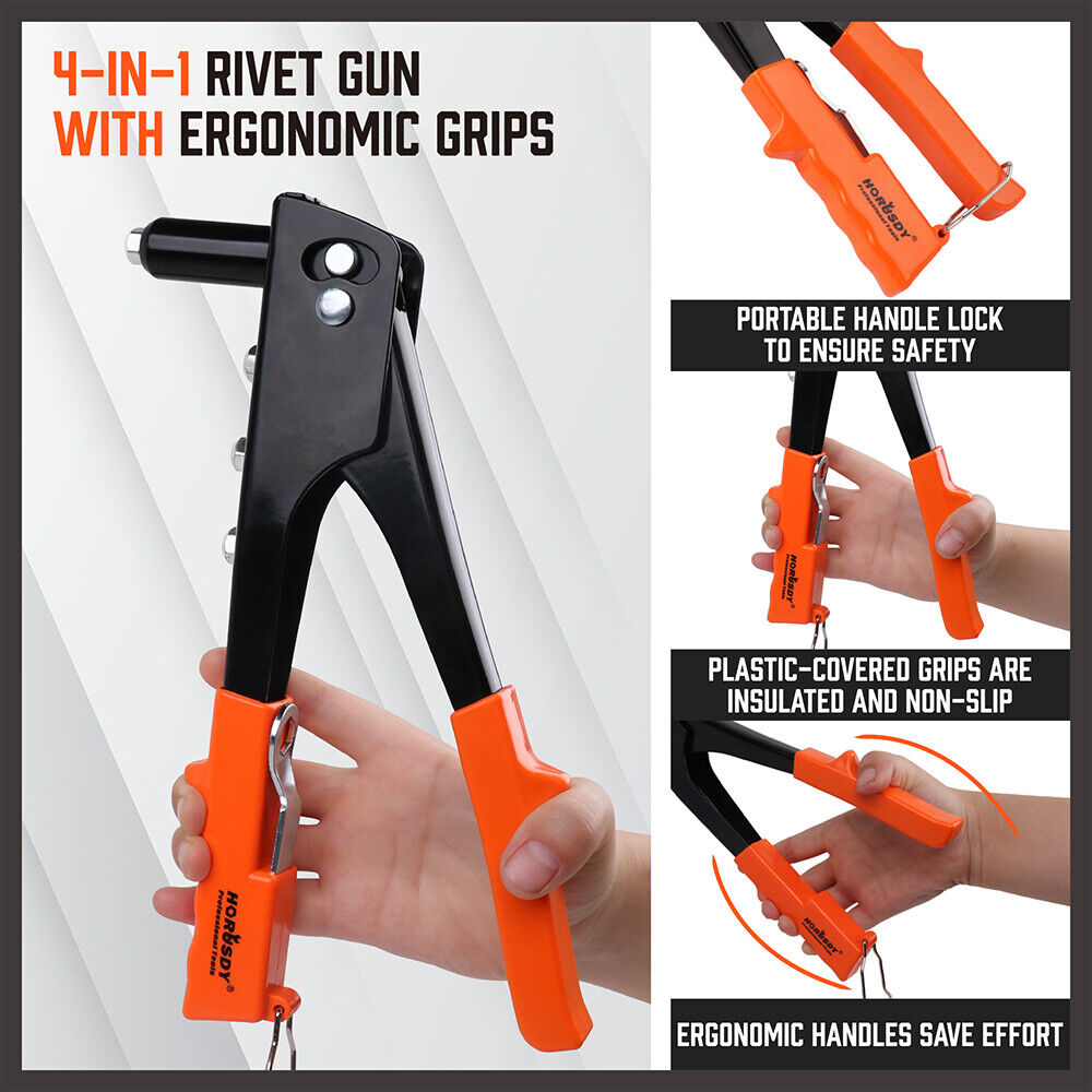 HORUSDY 4-in-1 Manual Rivet Gun Set - Heavy Duty Hand Riveter with 4 N ...