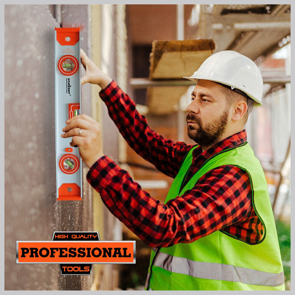 HORUSDY 40CM Red Torpedo Spirit Level with 3 Bubbles for Plumb, Level, and 45-Degree Angles, Magnetic and Shockproof