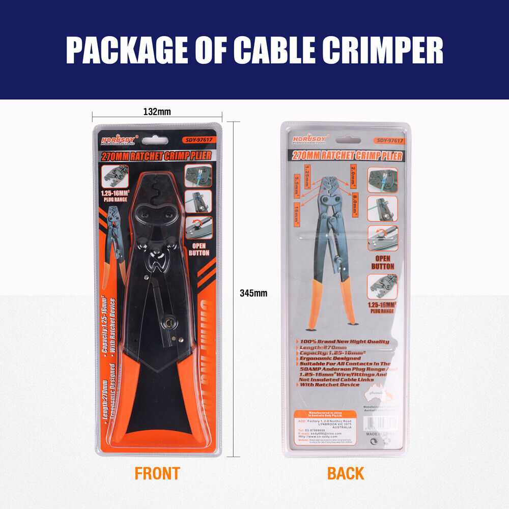 Efficient 1.25–16 mm² Wire Crimping Tool – Durable Cable Crimper for Anderson Plug Connections