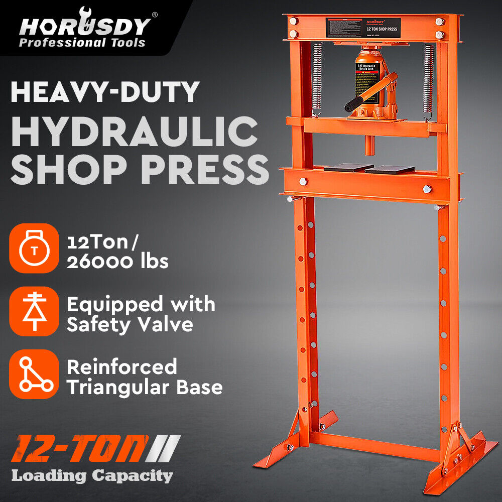 HORUSDY 12T Heavy-Duty Hydraulic Shop Press, H-Frame Benchtop Jack Stand with 2600LBS Load Capacity, Ideal for Automotive & Metalworking