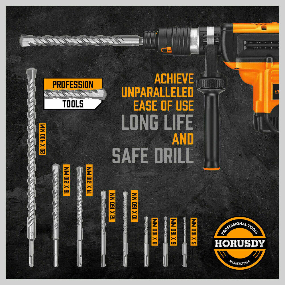 Comprehensive 10-Piece SDS Plus Rotary Hammer Drill Bits and Chisel Set for Efficient Masonry and Concrete Work