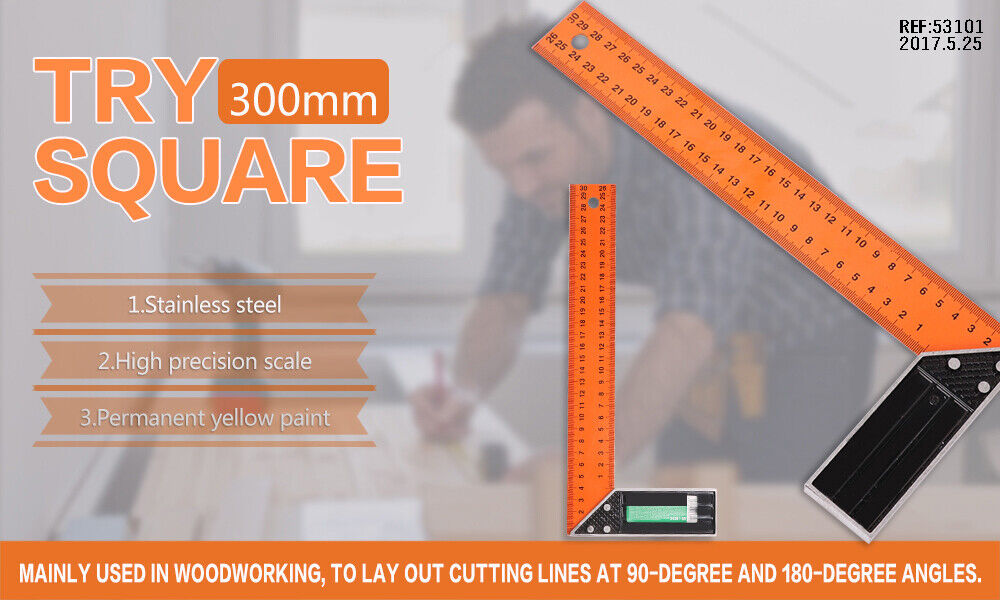 Durable 300mm Triangle Ruler with Etched Scales for Woodworking and Angle Measurement