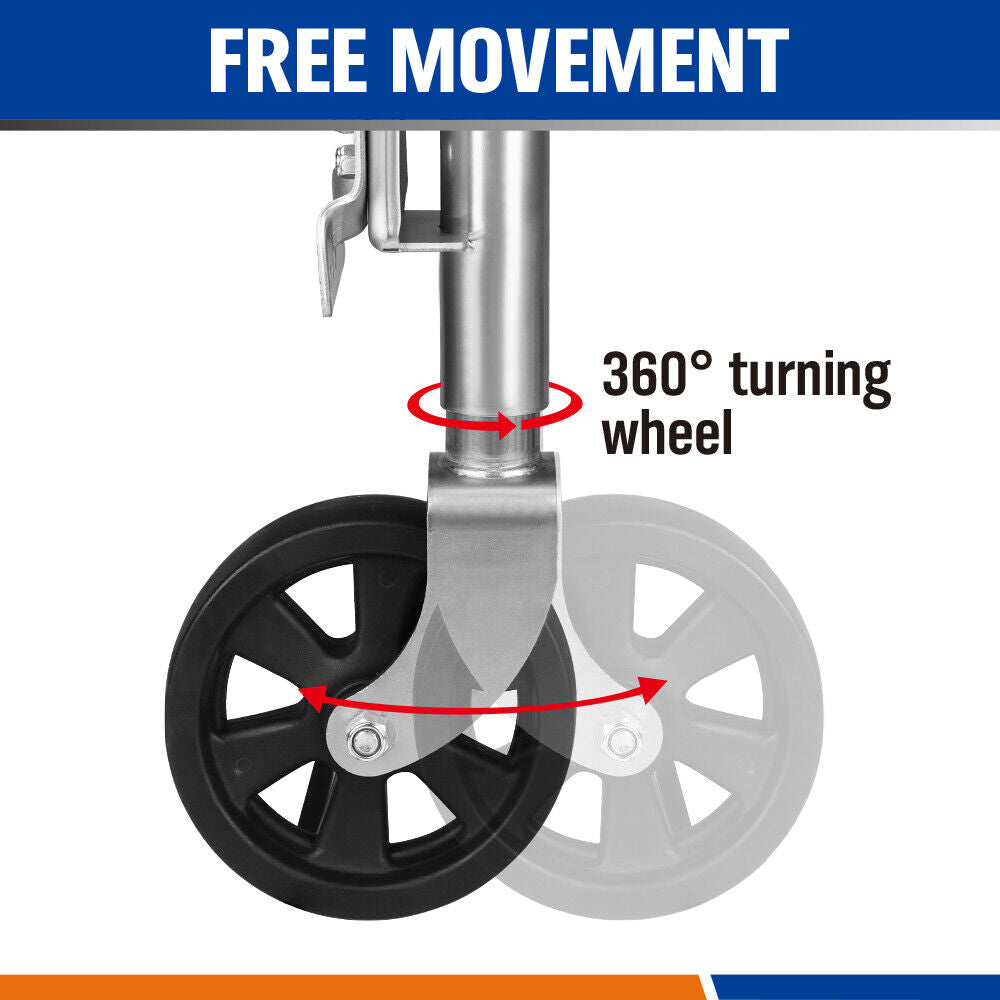 Heavy-Duty 8-Inch Solid Jockey Wheel - 1500LBS Load, Nylon Tire, Adjustable Height for Marine and Utility Trailers