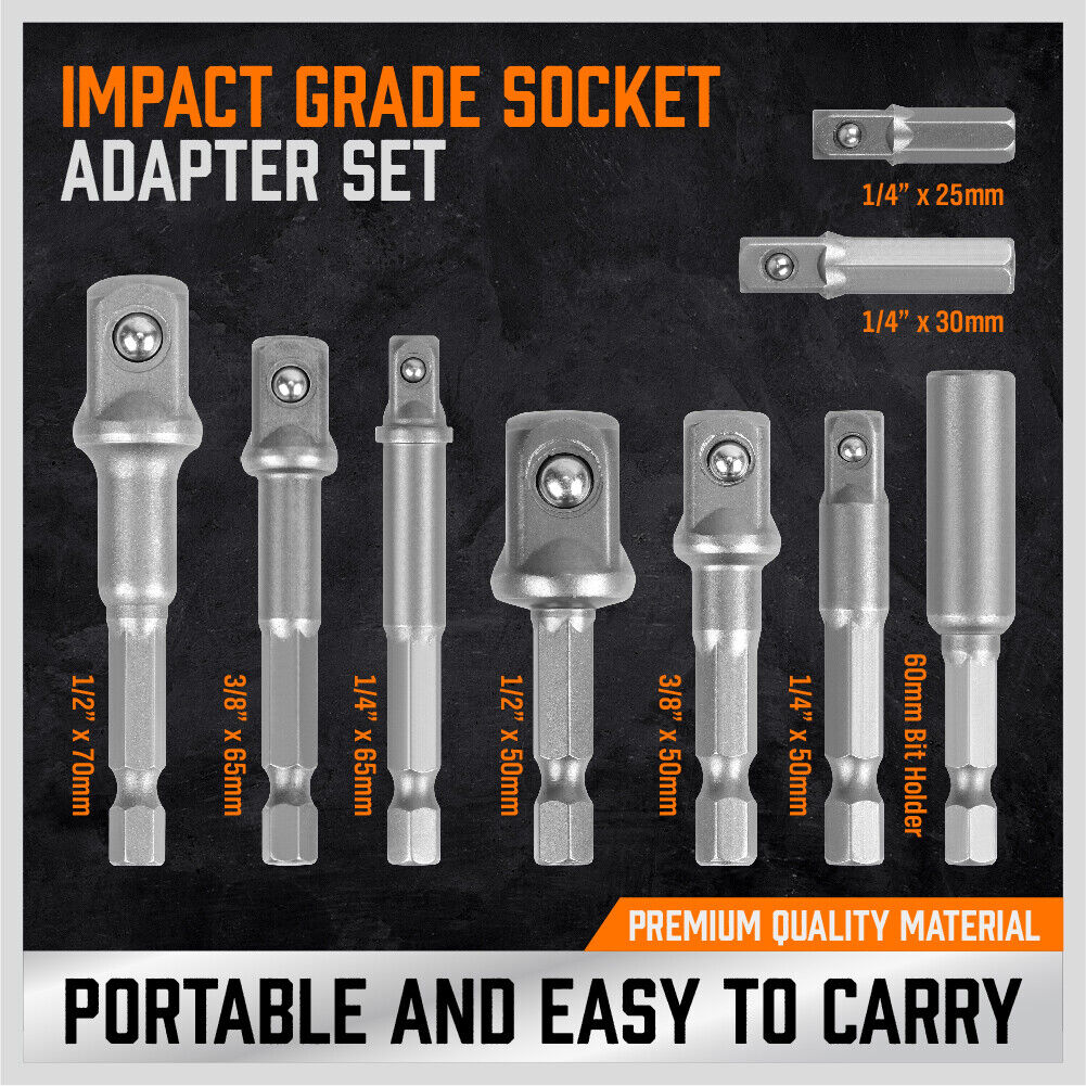 Highly Durable 9-Piece Drill Socket Adapter Set - Chrome Vanadium Steel, Multiple Sizes for Impact Drivers and Wrenches