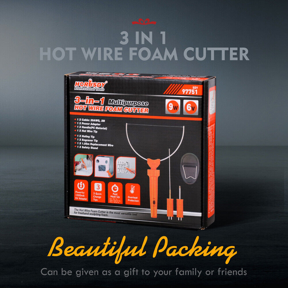 Comprehensive 3in1 Hot Wire Foam Cutter with interchangeable tips for cutting, engraving styrofoam, and polystyrene materials.