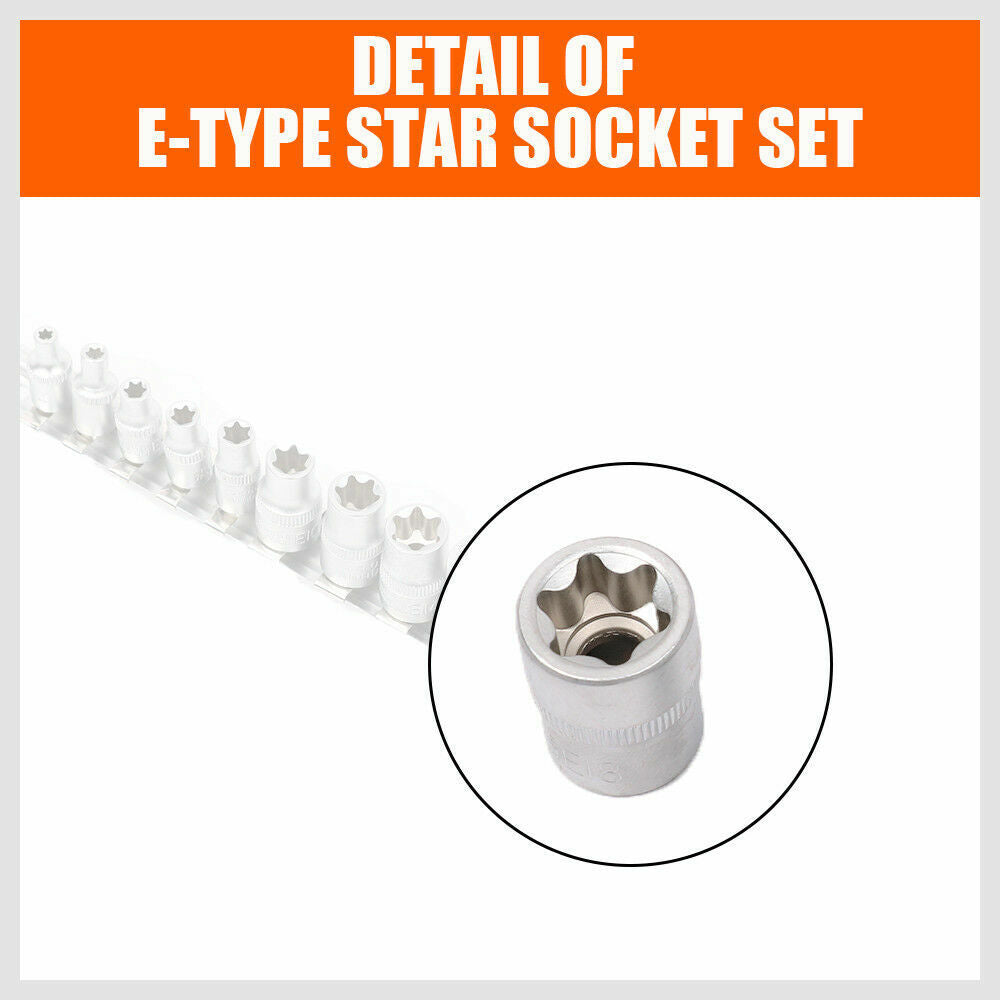 E4 Socket 11Pc E Type Torx Socket Set - Female Star External E4-E20 Sockets for ...