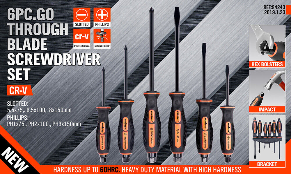 6-Piece Magnetic Screwdriver Set - Phillips and Flat Head Tips, rubber grip handle, heavy-duty, versatile, reliable accuracy.